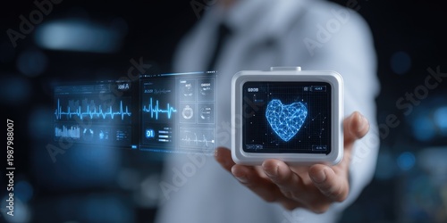 Innovative health monitoring device showcased by doctor in medical lab high-tech environment close-up view healthcare technology concepts