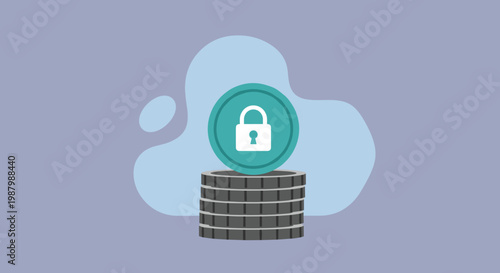 Bitcoin Flat minimalist illustration of crypto staking, b