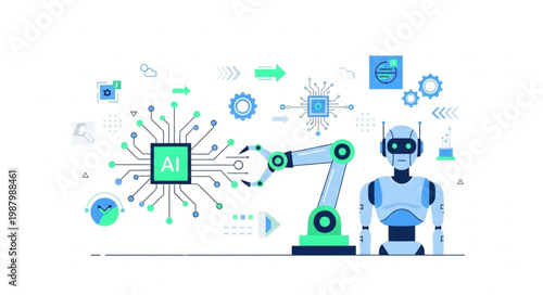 Robotic arm and humanoid robot with circuit board and gears.
