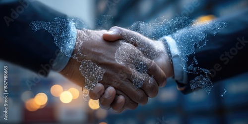 Global business collaboration leaders shaking hands in modern office environment symbolizing partnership and trust