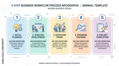 A simple 5-step business workflow infographic template with icons