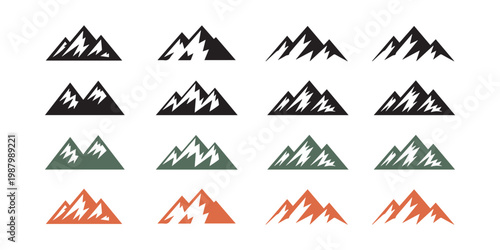 Mountain logo silhouette set minimal outdoor adventure nature emblem vector design collection