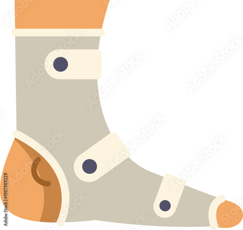 Foot wearing an orthopedic brace, providing support and protection for healing