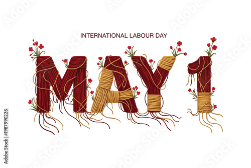 Festive 'happy may day' typography with floral accents celebrating spring and tradition