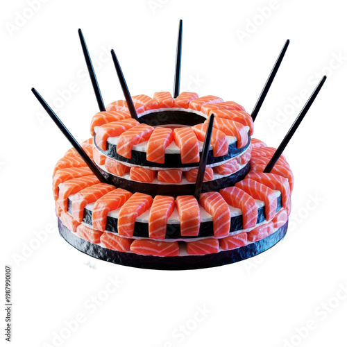 Wallpaper Mural Creative salmon sushi cake with chopsticks on black Torontodigital.ca