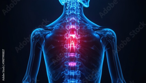 Spine Anatomy Illustration: Lumbar Pain and Back Pain Radiating Through Human Body