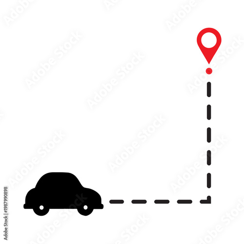 Car drives to destination marked by red location pin icon