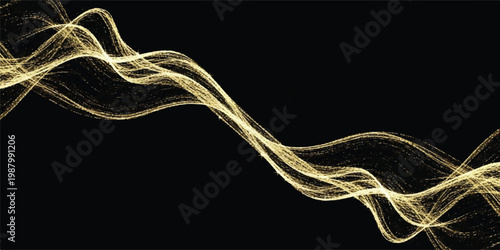 Wavy golden particle stream against black background with abstract background digital art light trails particles abstract illumination illustration performance radiance streamer