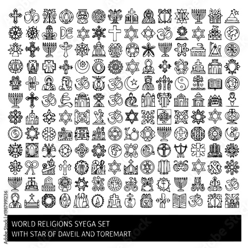Large icon set of spiritual and religious symbols from diverse faiths ideal for education multicultural diversity and interfaith content