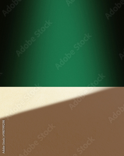 Photos A rich green gradient background combined with a warm textured surface and soft diagonal shadow, creating a
clean and modern minimalist scene