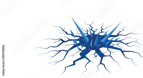 Dramatic illustration of a cracked ice surface with sharp blue shards protruding from a dark hole, symbolizing danger and extreme arctic environments.