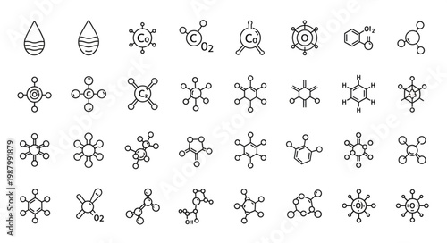 Collection of Hand Drawn Chemical Molecular Structures and Formulas.