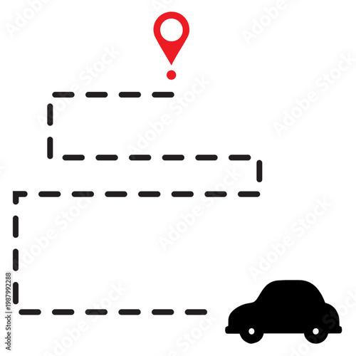 Car drives to marked location on map route