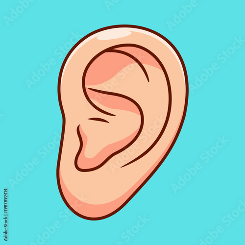 Human Ear Vector Illustration - Hearing, Listening, and Auditory Health Concept Isolated on Blue Background
