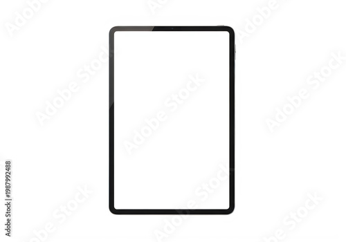 A black framed tablet with a white screen isolated on transparent background