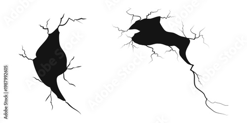 Hand drawn cracked wall, ground, glass, egg. doodle break set