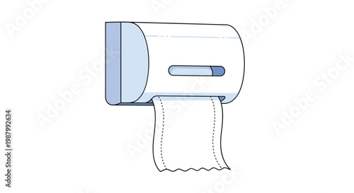 Clean vector illustration of a wall-mounted plastic paper towel dispenser containing a roll of white disposable paper.