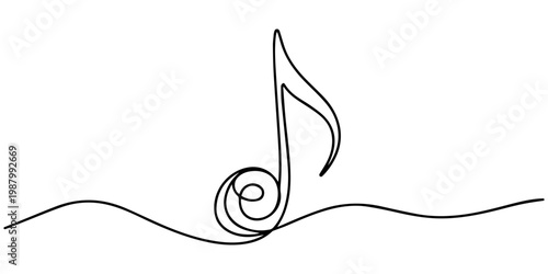music sign continuous one line drawing, Continuous line music note. Musical symbol in one linear minimalist style. Trendy abstract wave melody. Vector outline sketch of sound. Illustration musical