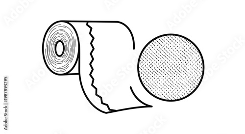 Simple line drawing of a roll of toilet paper with a detailed close-up circle showing the textured paper surface.