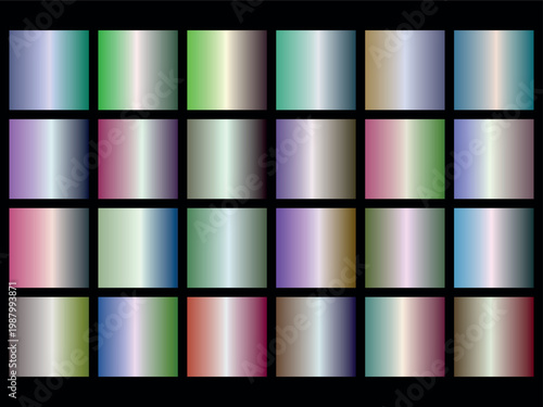 A vibrant grid of 30 shiny colorful squares on a with various hues and reflections