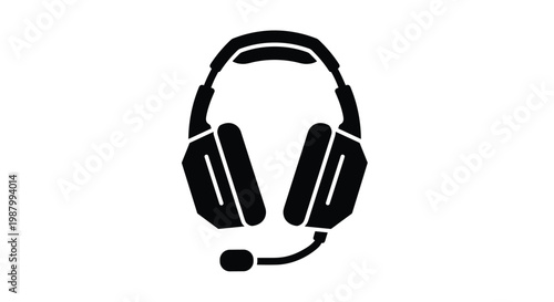 Solid black silhouette of professional gaming headphones with an attached boom microphone for high quality audio and communication.