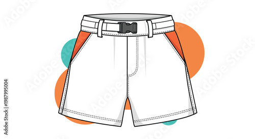 Casual white outdoor shorts featuring an adjustable nylon belt with a plastic buckle and orange fabric inserts for an athletic style.