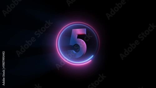 Countdown neon lights numbers. Countdown from 10. Animated background. 4K video