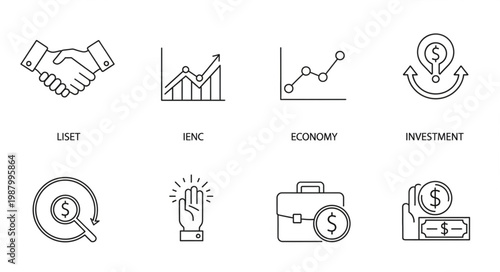 Business Finance Icons Set Handshake Graph Economy Investment.