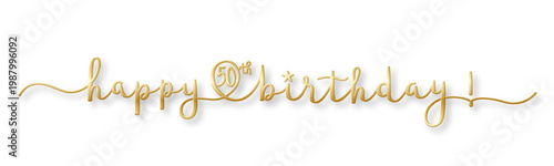 HAPPY 50th BIRTHDAY gold brush calligraphy banner with swashes on transparent background