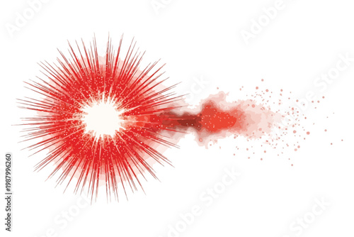 Explosive red burst a dynamic abstract representation of energy and fragmentation in motion