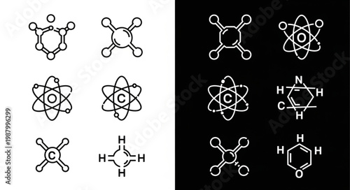 Collection of chemical molecule diagrams and atomic structures.
