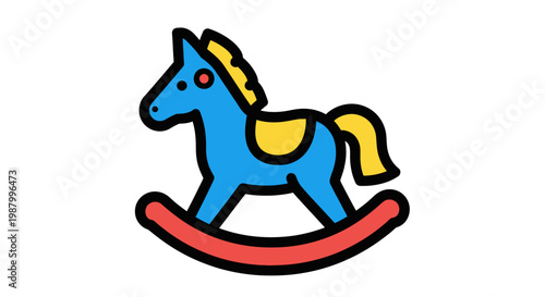 Colorful blue rocking horse toy.