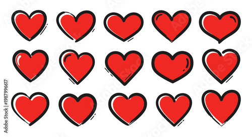 Red heart shapes icons symbols love.