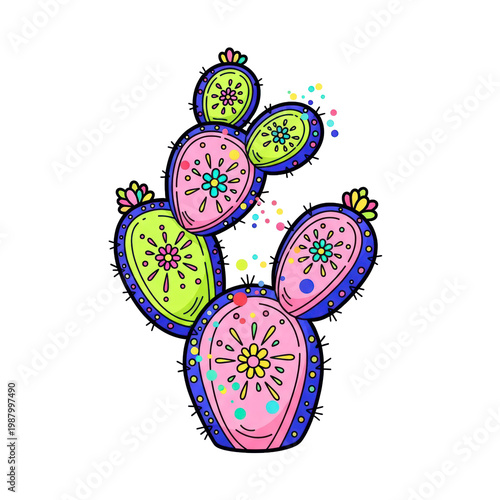 Wallpaper Mural Colorful cartoon prickly pear cactus illustration Torontodigital.ca