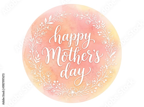Happy Mother's Day Greeting Card Design with Floral Watercolor Wreath