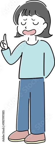 指差しして説明する女性の全身シンプルイラスト（案内・解説・呆れ・困惑・人物素材） /
Full body woman pointing and explaining simple line illustration (guidance, explanation, confusion, helpless gesture, people)
