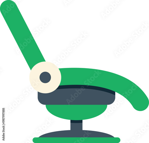 Flat design illustration of a modern adjustable green dental chair for clinic use