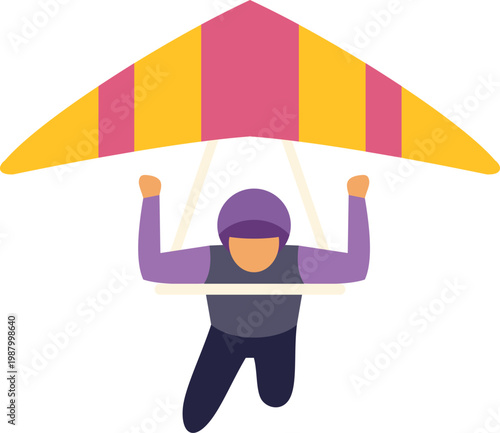 Colorful minimalist illustration of person hang gliding in the sky for adventure sport concept