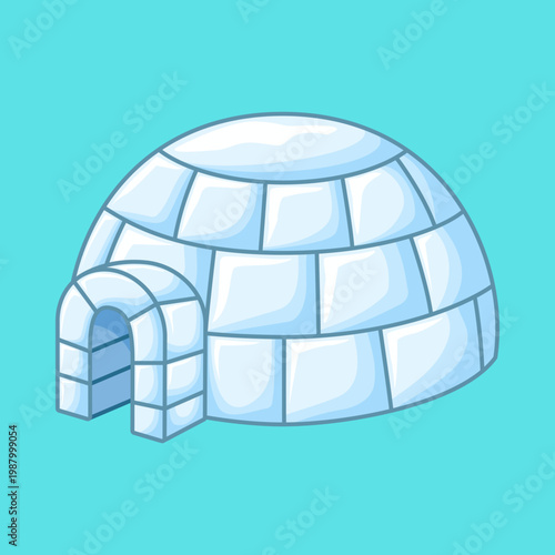 Cartoon Igloo Illustration - Arctic Ice House Dwelling Vector Isolated on Blue Background