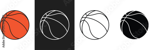Set of basketball icons in different styles isolated on white background.