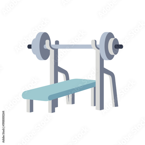 Flat design barbell bench press station in gym, weightlifting equipment