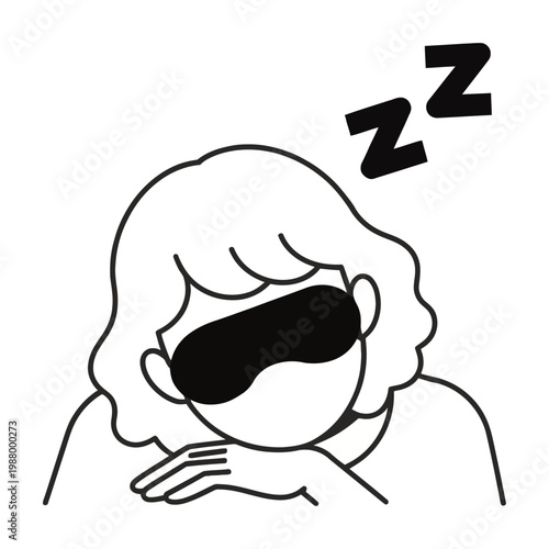 Vector of a woman sleeping with an eye mask on her face.