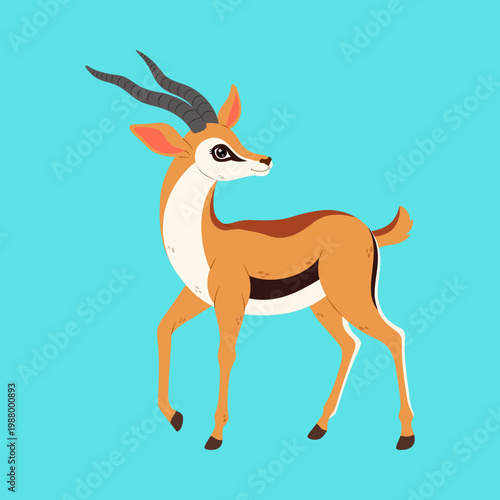 Cute Gazelle Antelope Illustration - Vector Cartoon African Wildlife Character on Blue Background