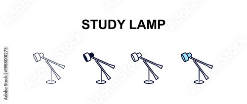 study lamp multi-style outline icon set - computer concept. Thin line, regular, filled, colored study lamp icon