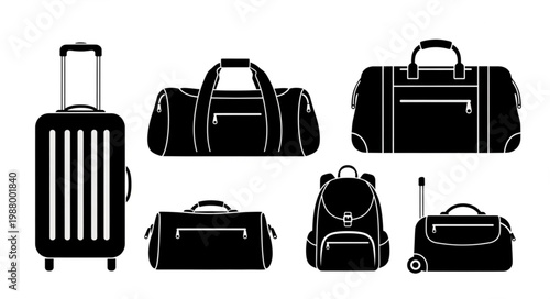 Collection of various travel bags and luggage silhouettes.