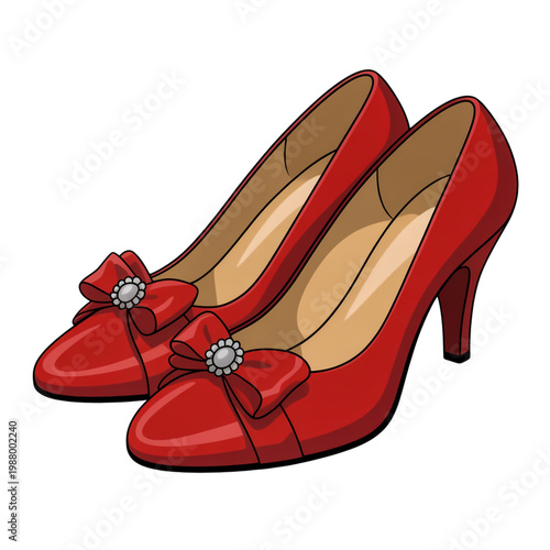 A pair of women's exquisite red high heel shoes, stylish fashion footwear, glossy finish, product photo taken in studio, isolated on transparent background.