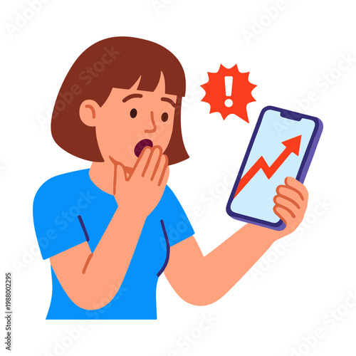 A woman reacts with surprise to a rising graph on her tablet.