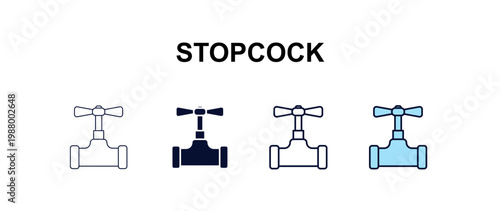 stopcock  multi-style outline icon set - construction concept. Thin line, regular, filled, colored stopcock  icon