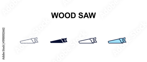 wood saw  multi-style outline icon set - construction concept. Thin line, regular, filled, colored wood saw  icon