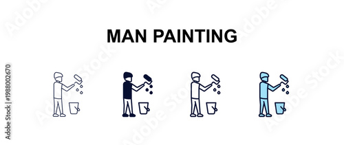 man painting  multi-style outline icon set - construction concept. Thin line, regular, filled, colored man painting  icon